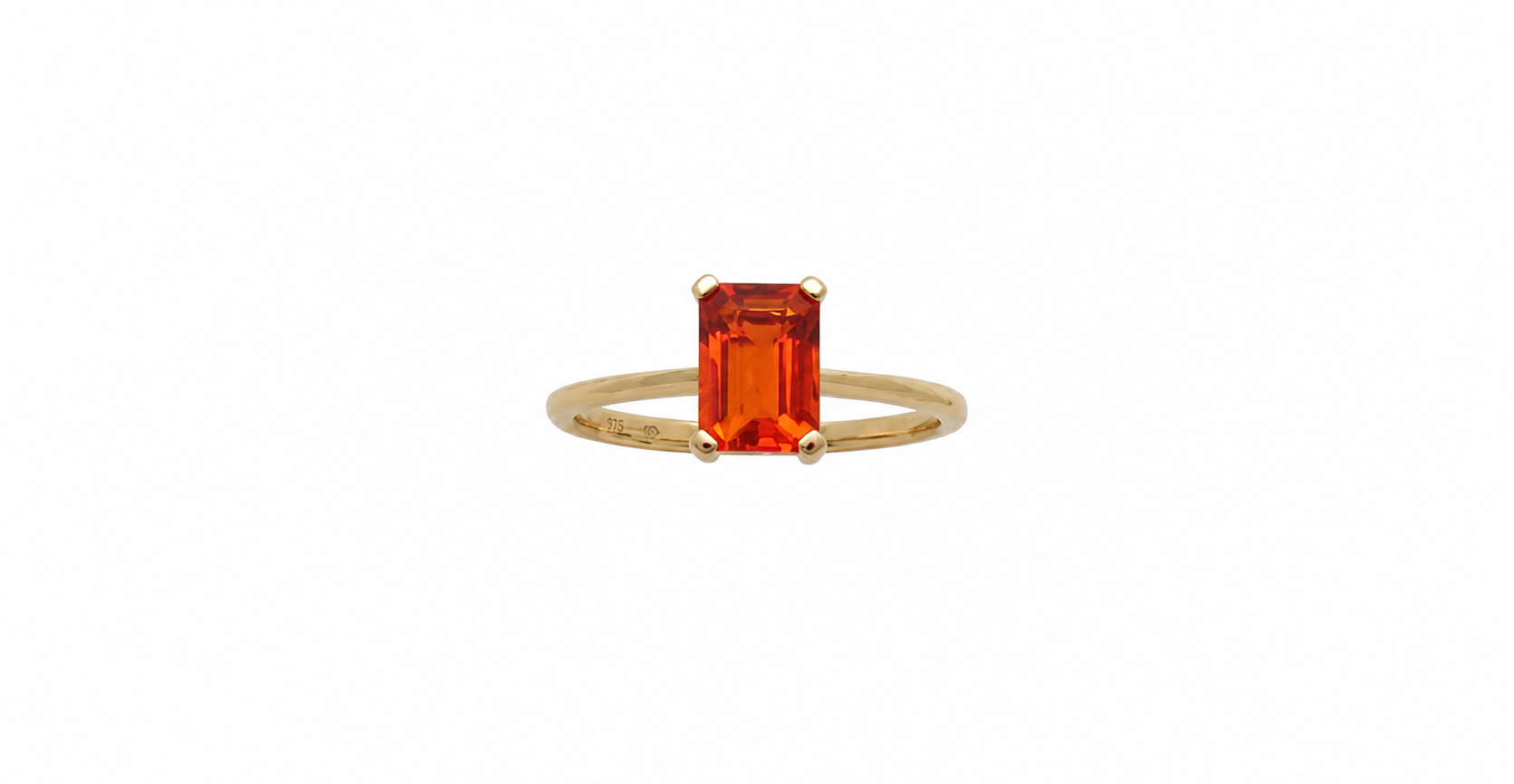An emerald cut fire opal solitaire ring