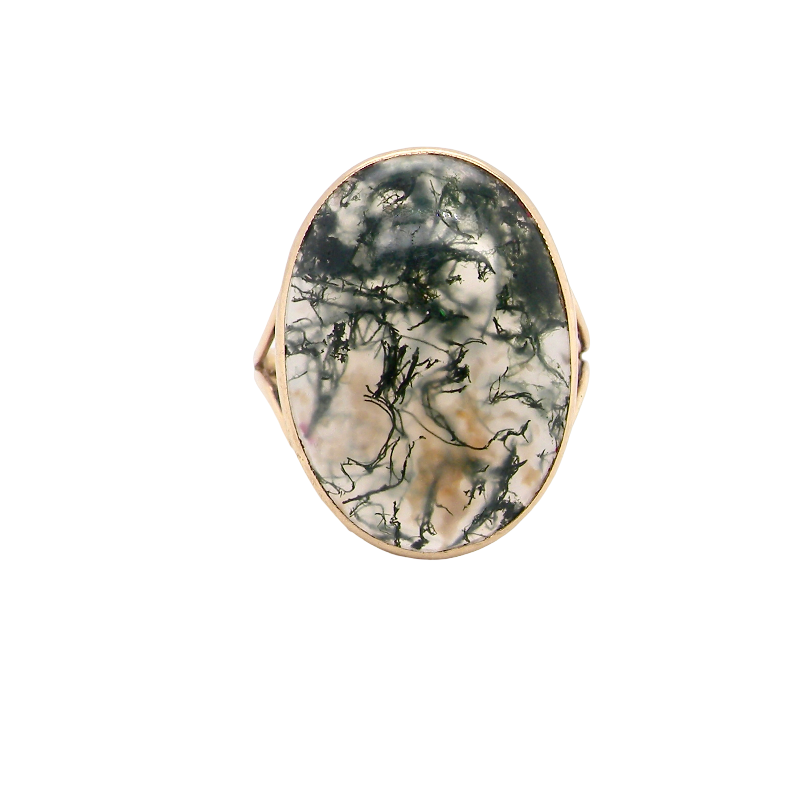 An impressive dress ring set with a large moss agate semi precious gem stone.