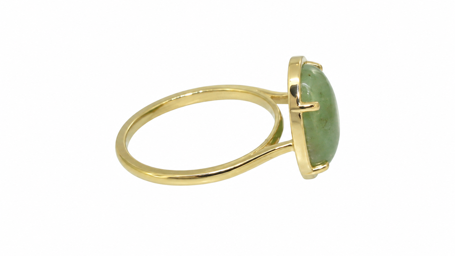 An oval jade nephrite ring side view