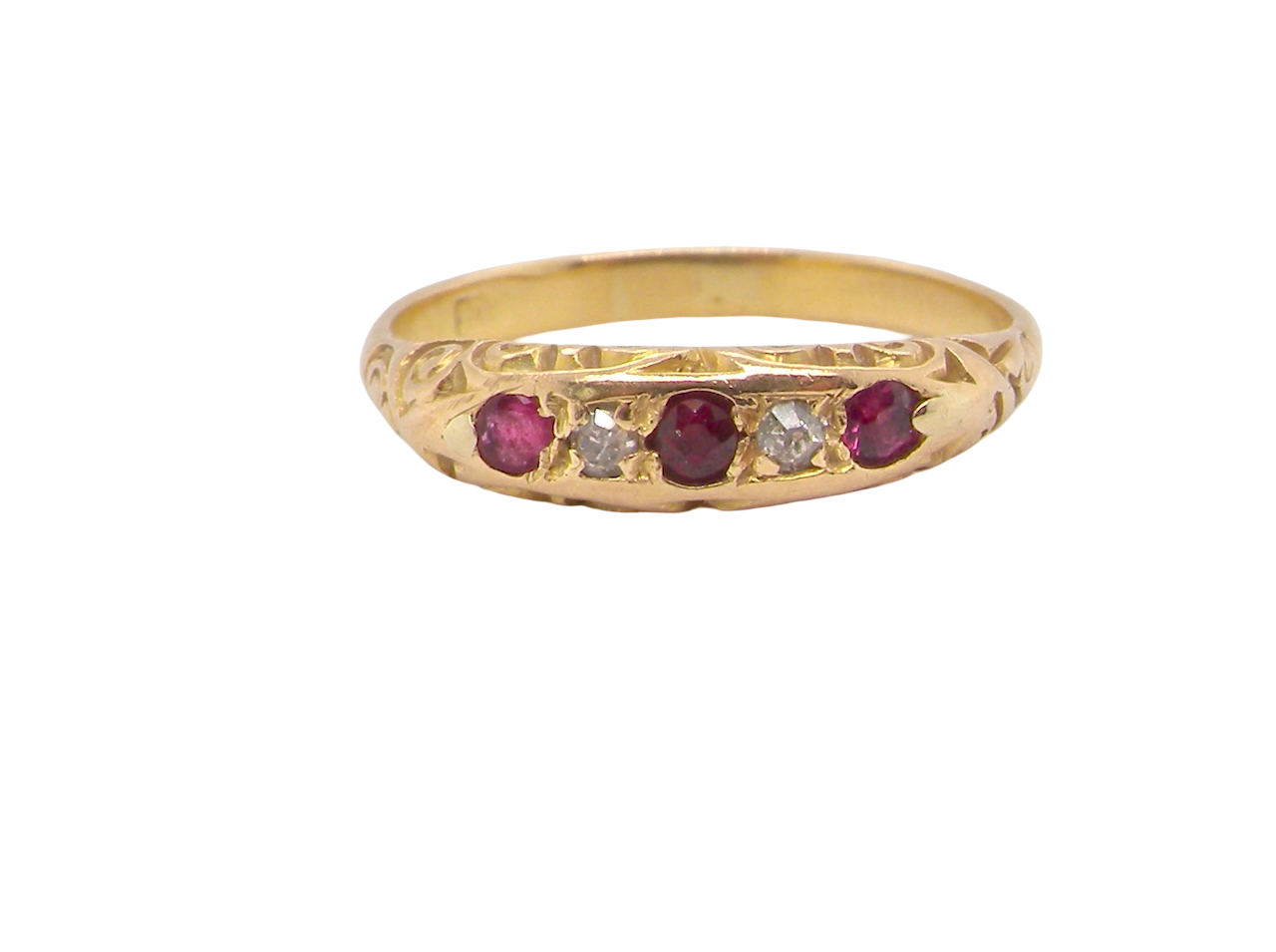 Antique 18ct Gold Ruby & Diamond Boat Ring, Early 20th Century
