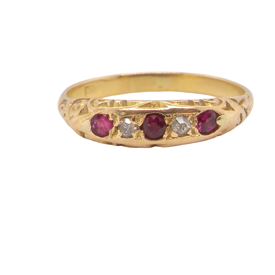 Antique 18ct Gold Ruby & Diamond Boat Ring, Early 20th Century