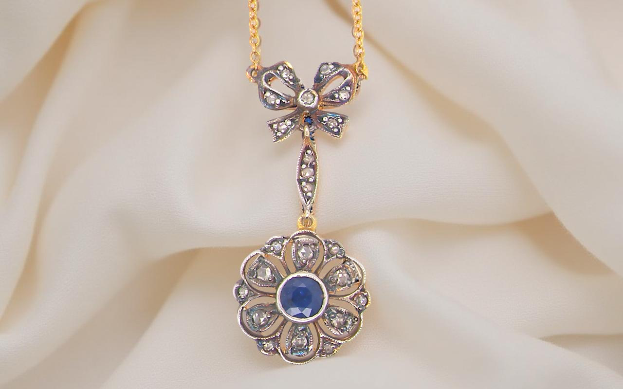 Sapphire & Diamond Pendant – 15ct Gold, c.1900