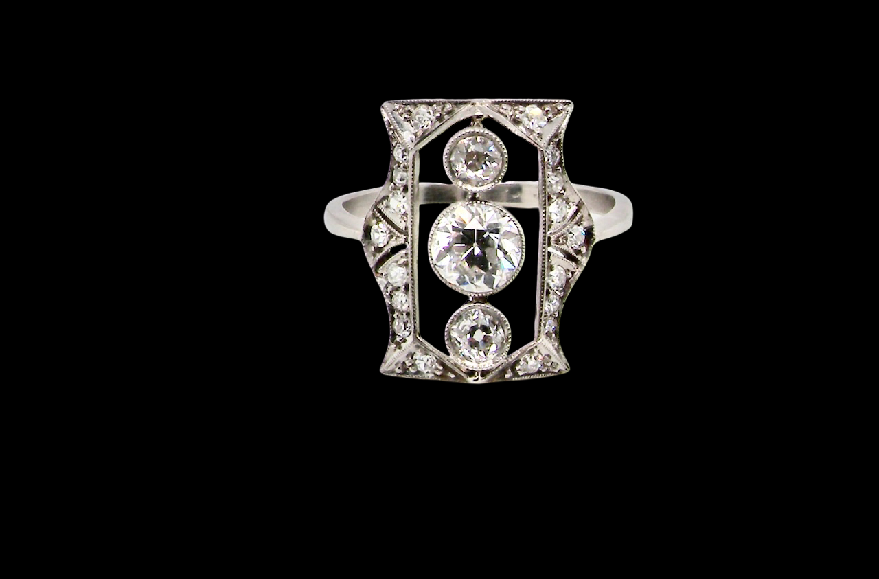 Diamond ring with a black background