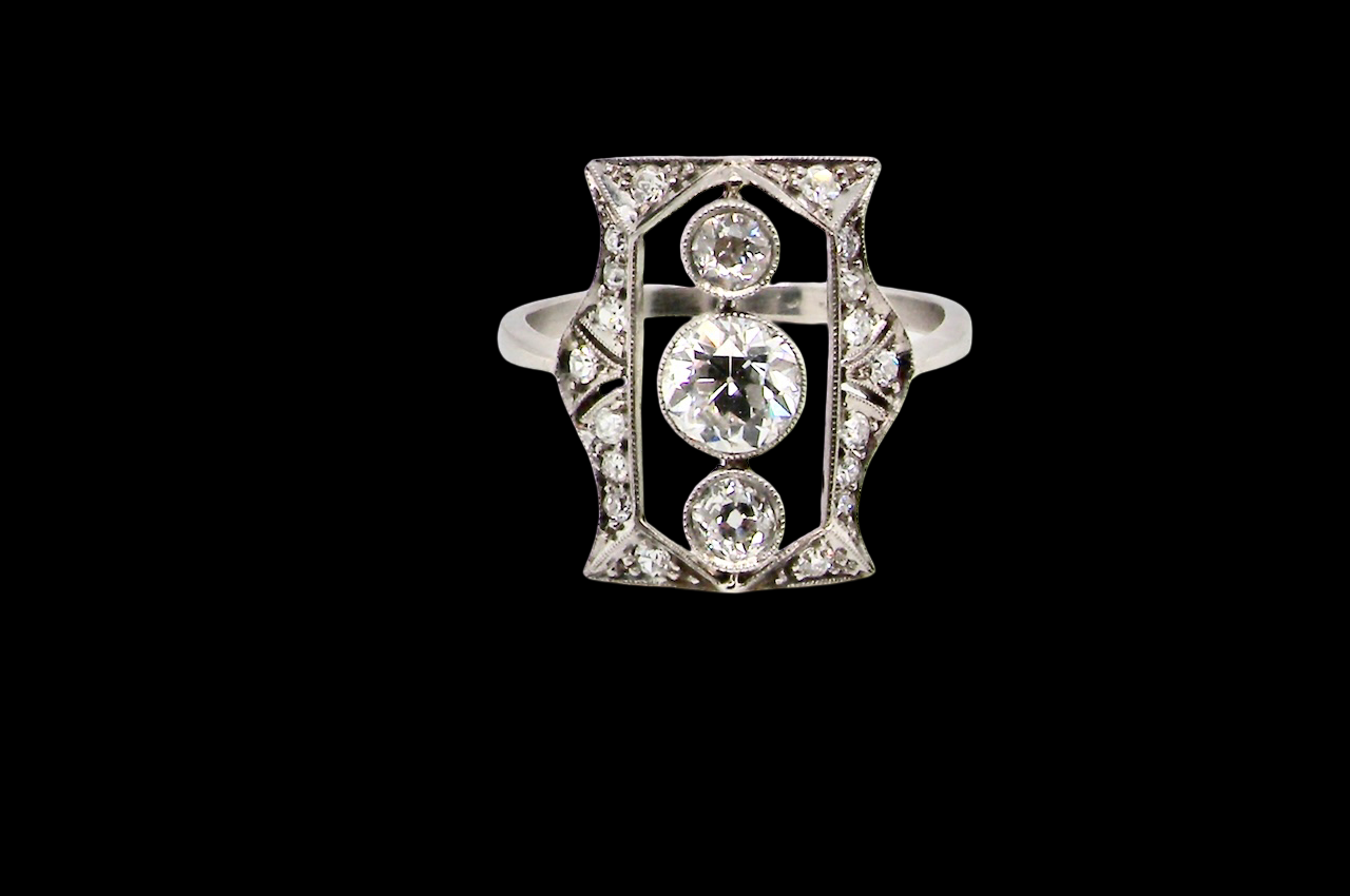 Diamond ring with a black background