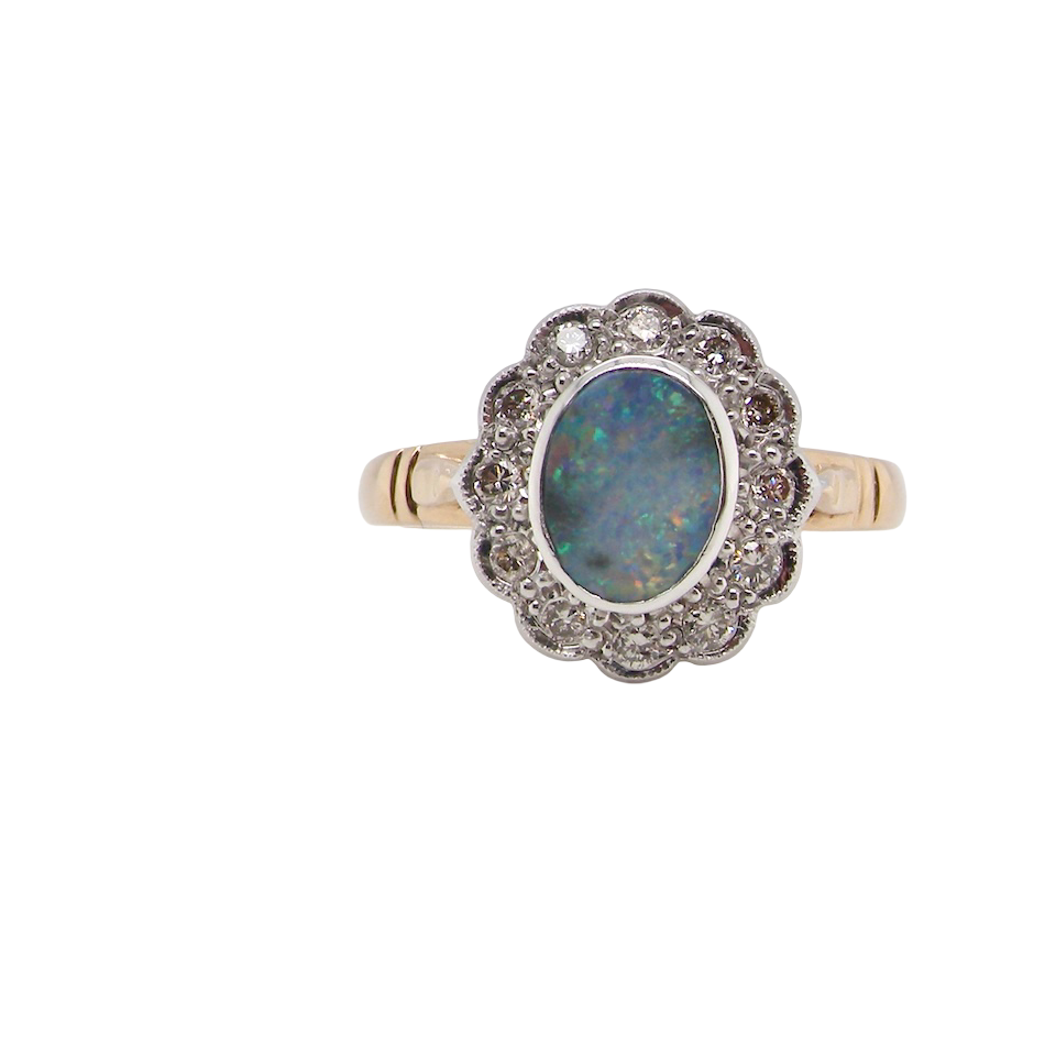 An Opal and Diamond cluster ring