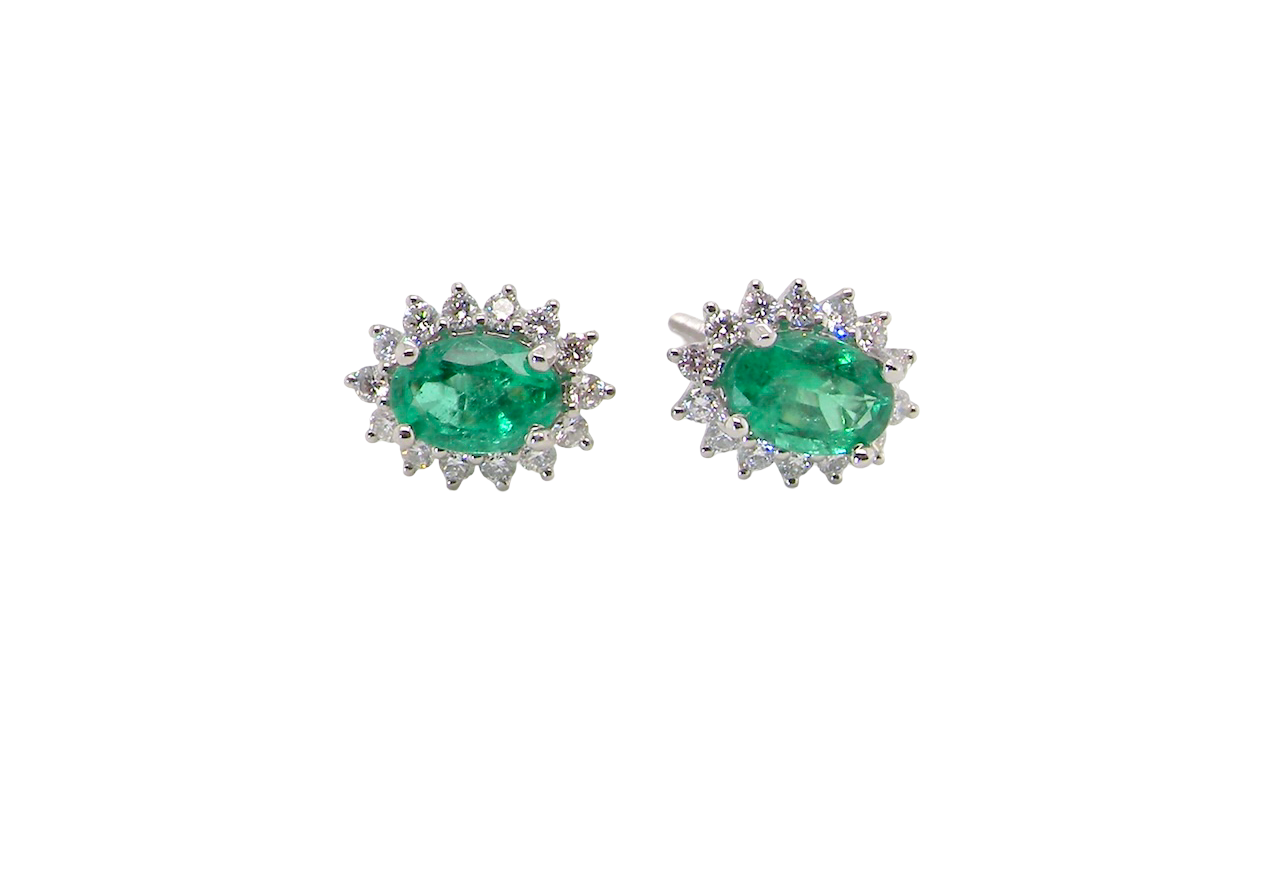 A Pair of Emerald and Diamond Stud Earrings