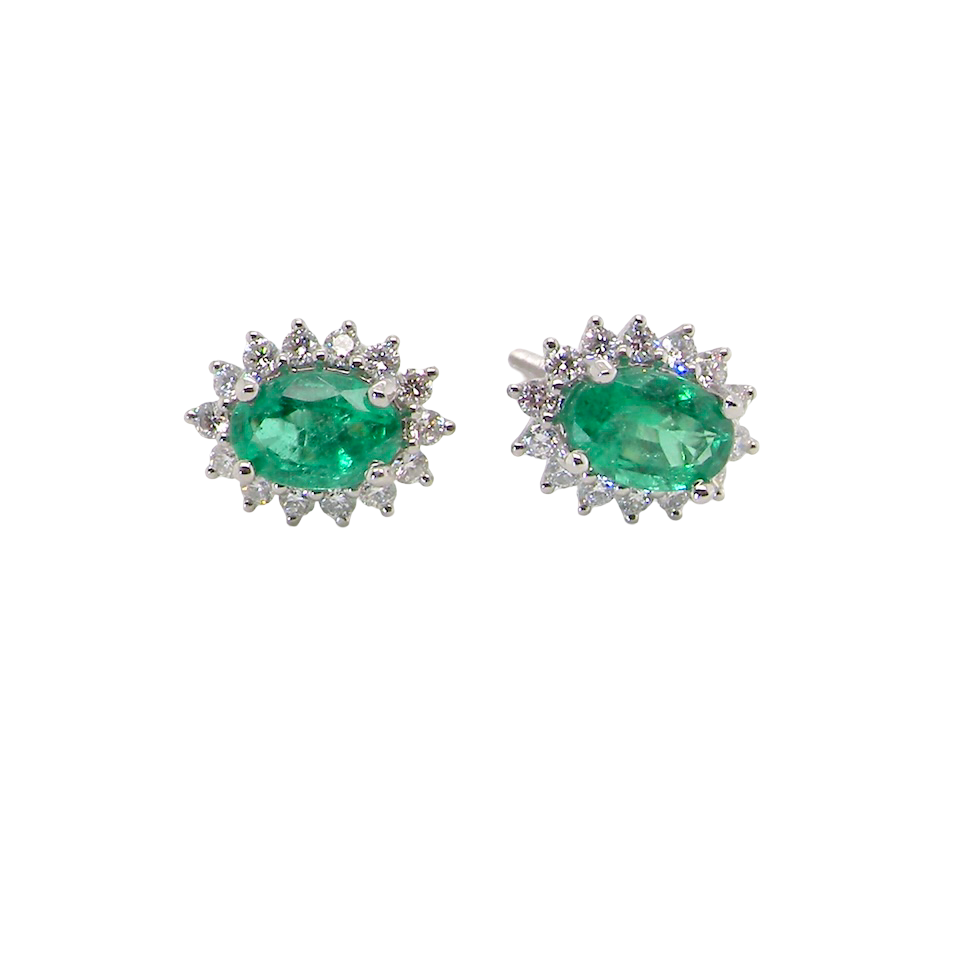 A Pair of Emerald and Diamond Stud Earrings