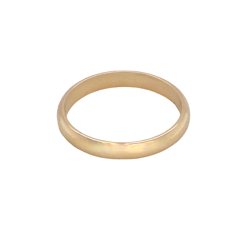 A simple gold band ring with a smooth, matte finish, photographed on a solid white background.