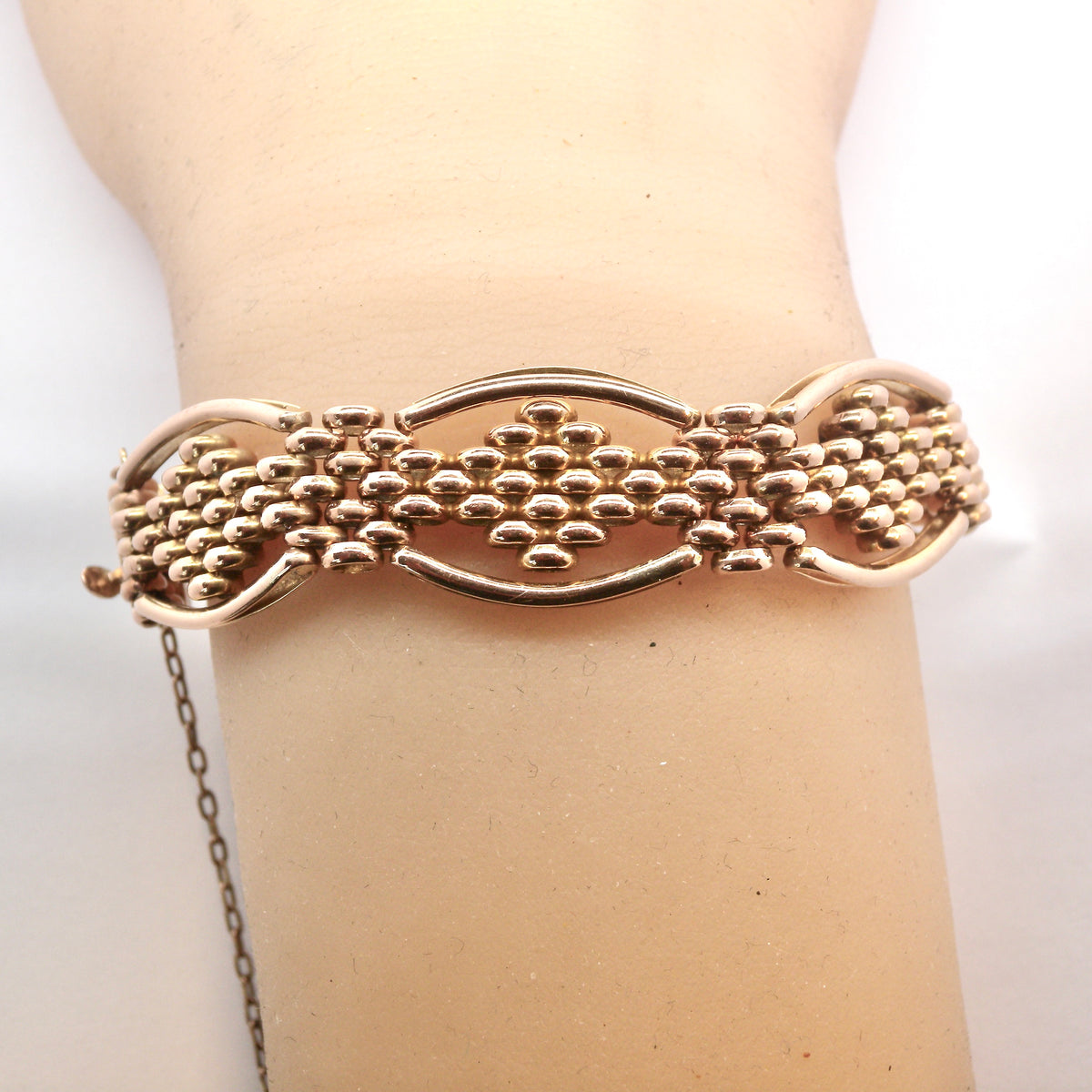 A fine antique gate bracelet on wrist