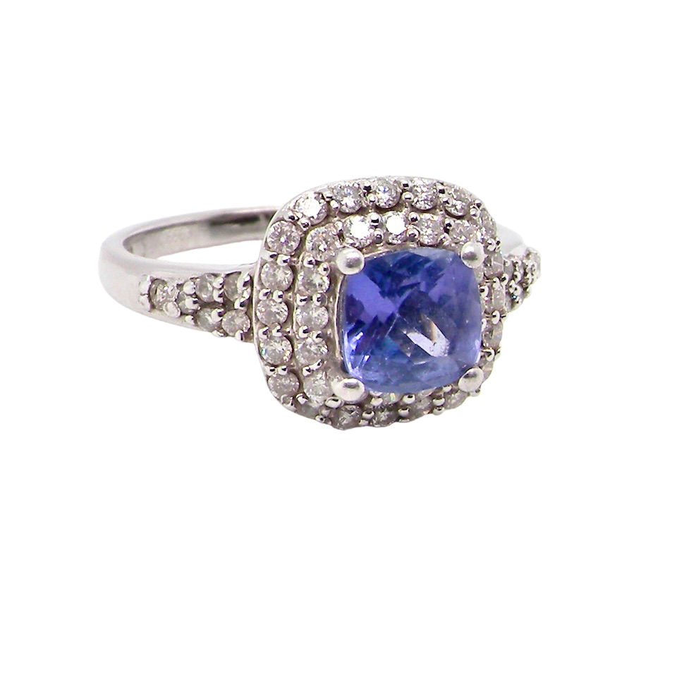 white gold tanzanite and diamond cluster ring