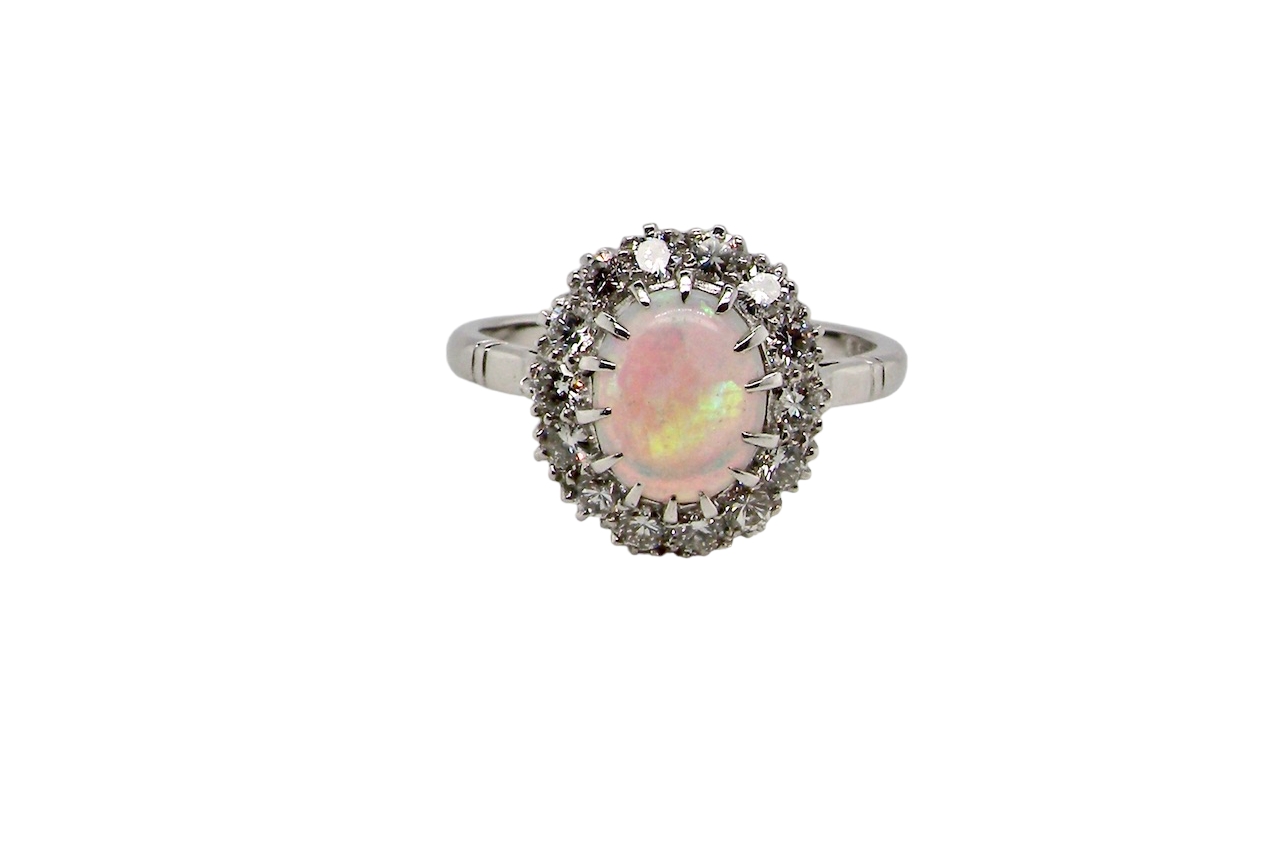 white gold opal and diamond ring
