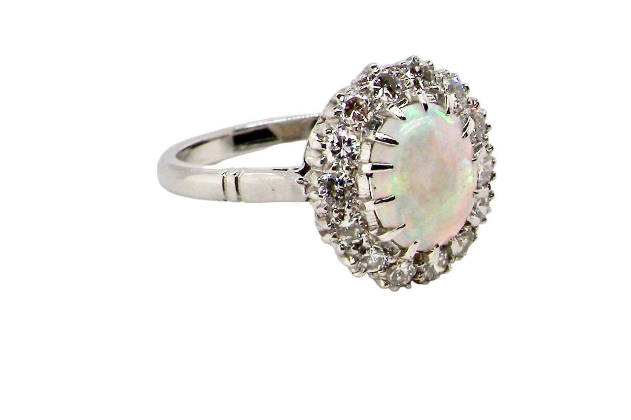 opal and diamond cluster ring