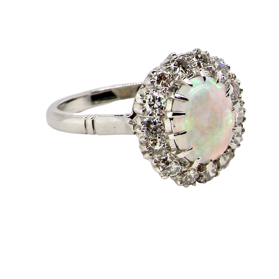 opal and diamond cluster ring