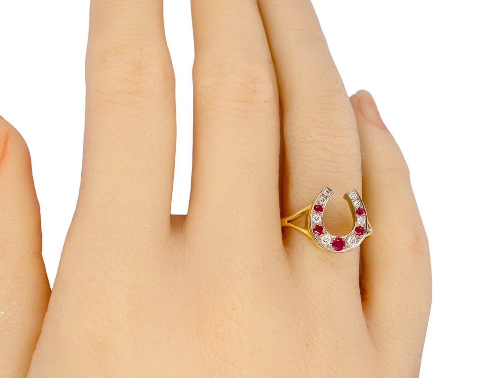 ruby and diamond horseshoe ring