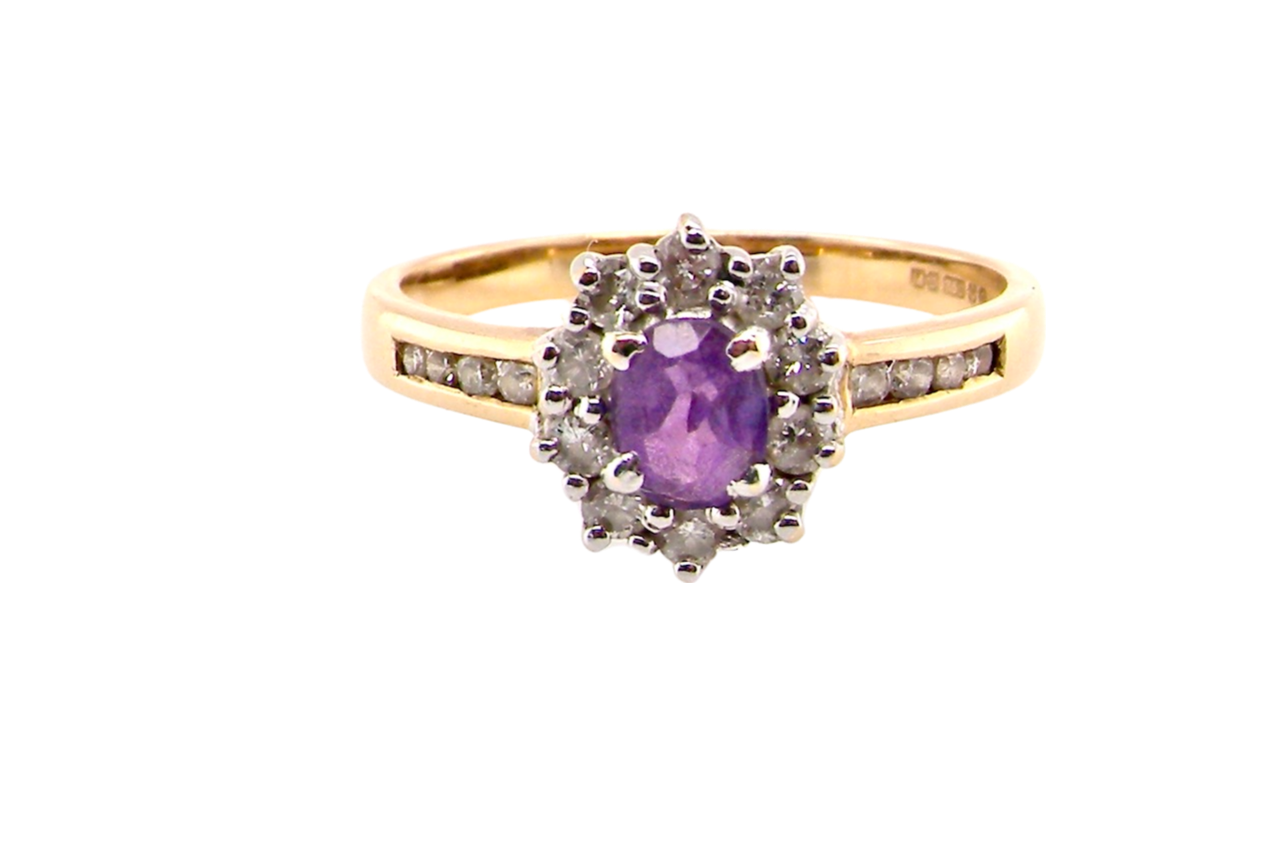 amethyst and diamond cluster ring