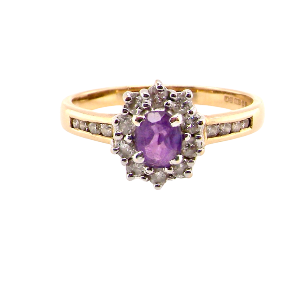 amethyst and diamond cluster ring