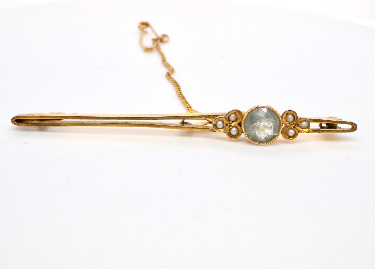 Antique aquamarine bar brooch