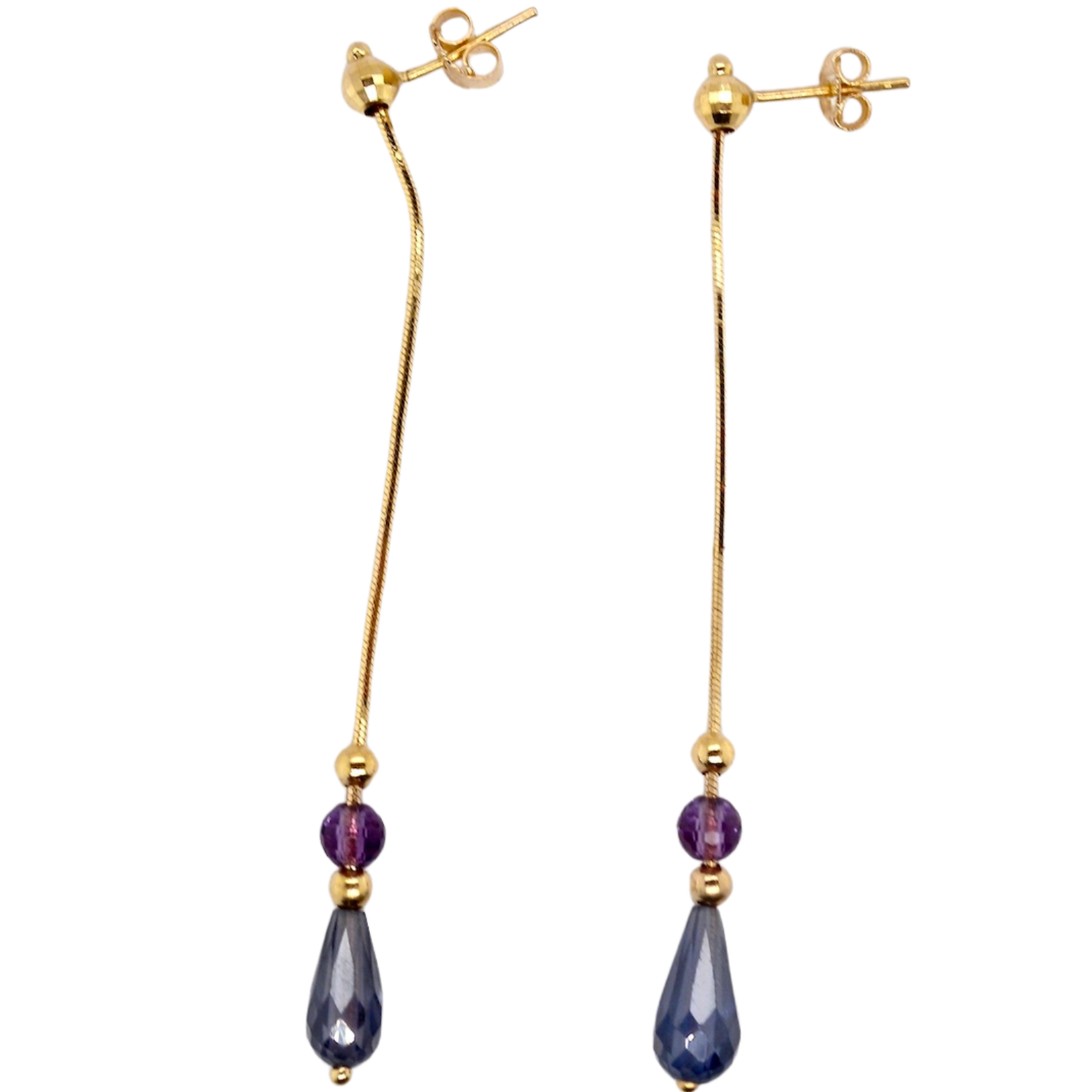 sapphire and amethyst drop earrings