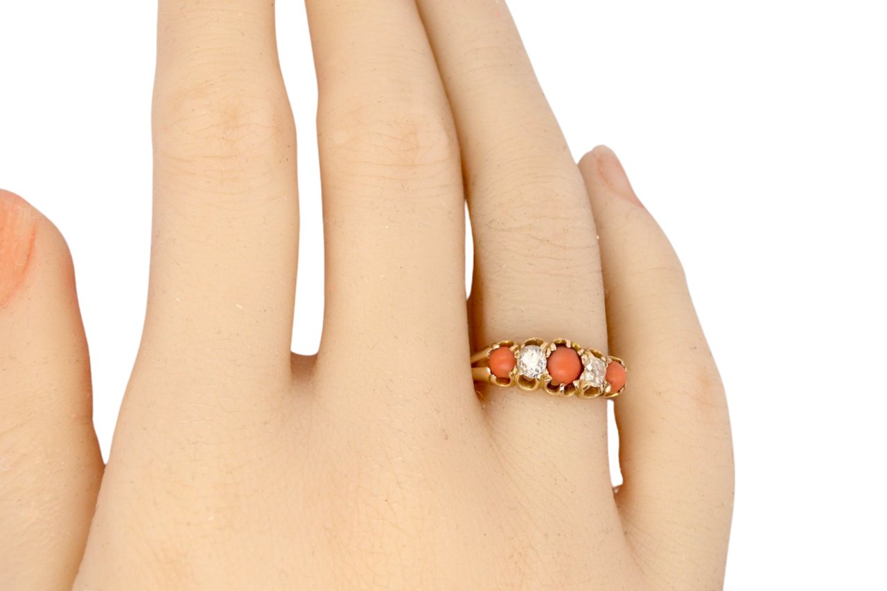 coral and diamond dress ring