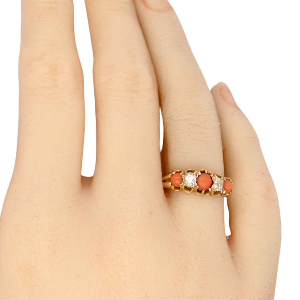coral and diamond dress ring