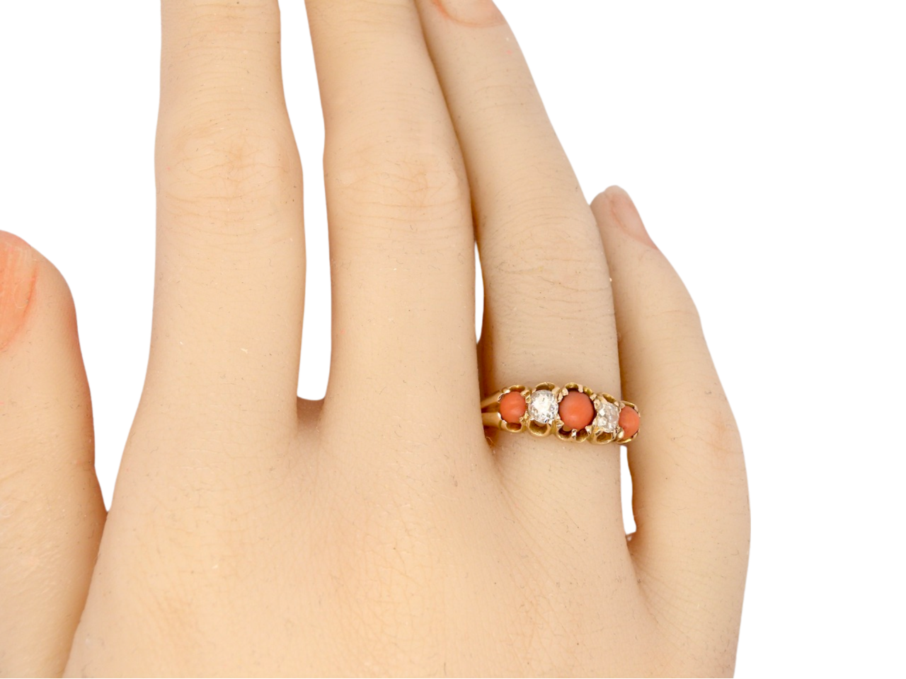 coral and diamond dress ring