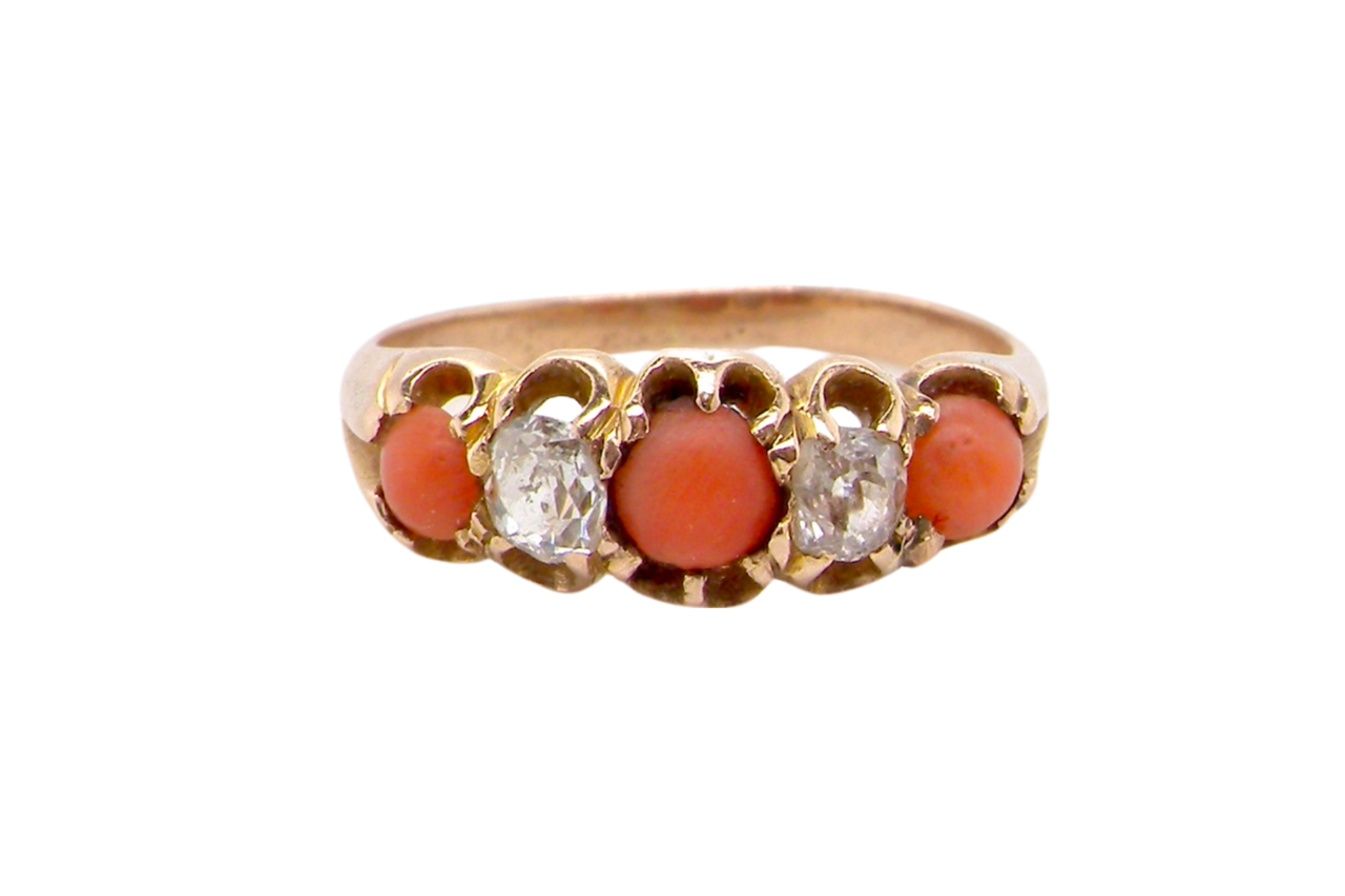 antique coral and diamond dress ring