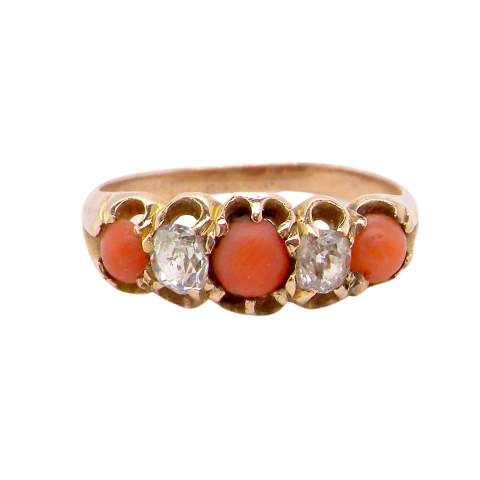 antique coral and diamond dress ring