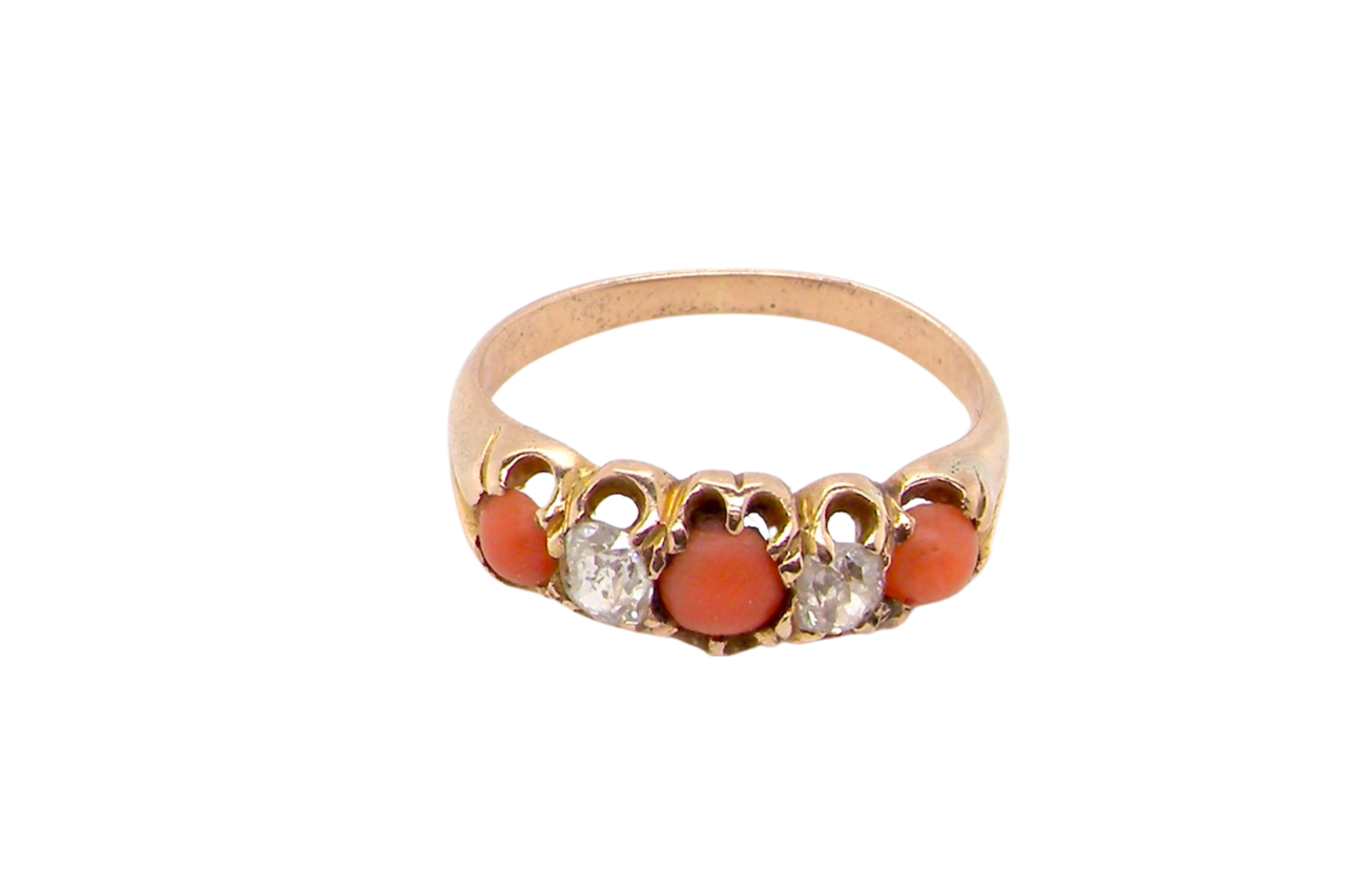 Victorian coral and diamond dress ring