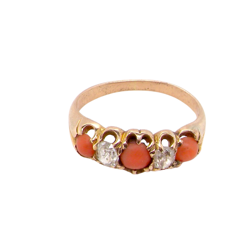 Victorian coral and diamond dress ring