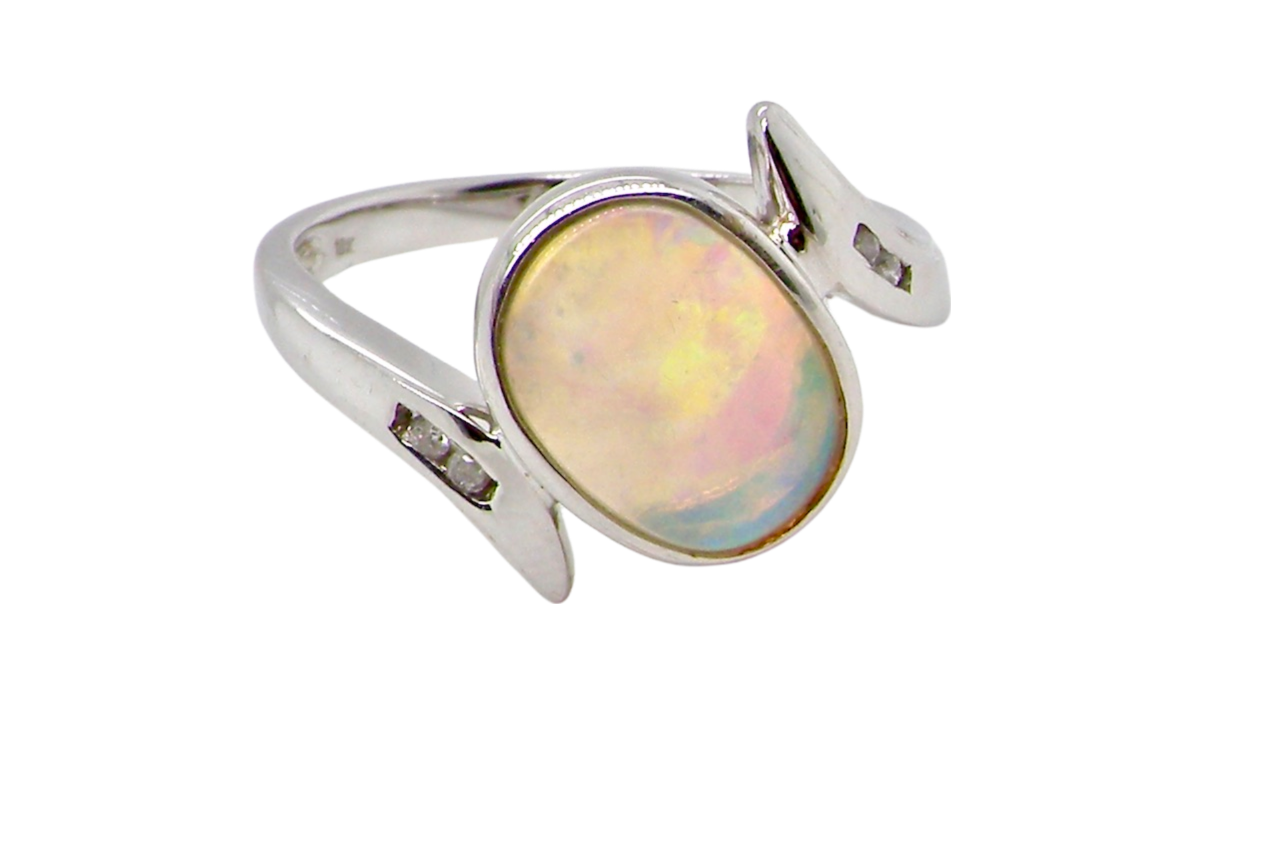 white gold opal and diamond ring
