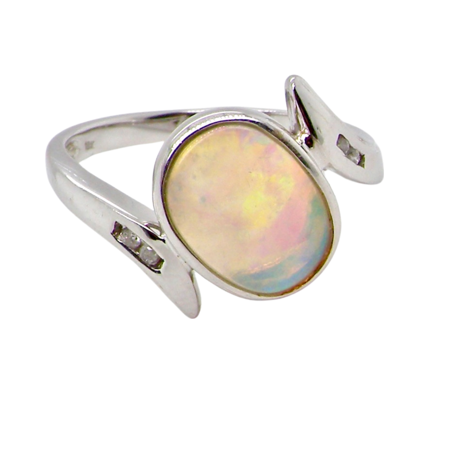 white gold opal and diamond ring