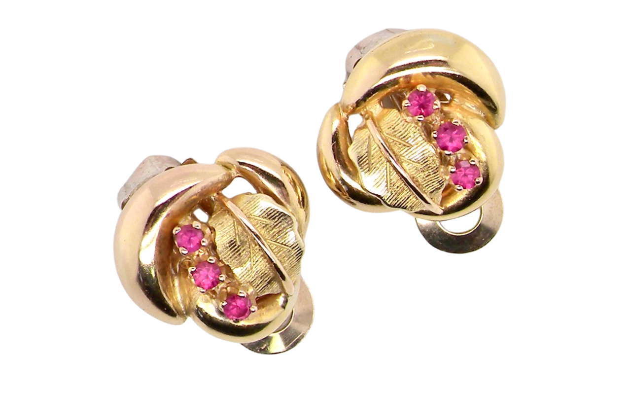 A pair of ruby clip earrings