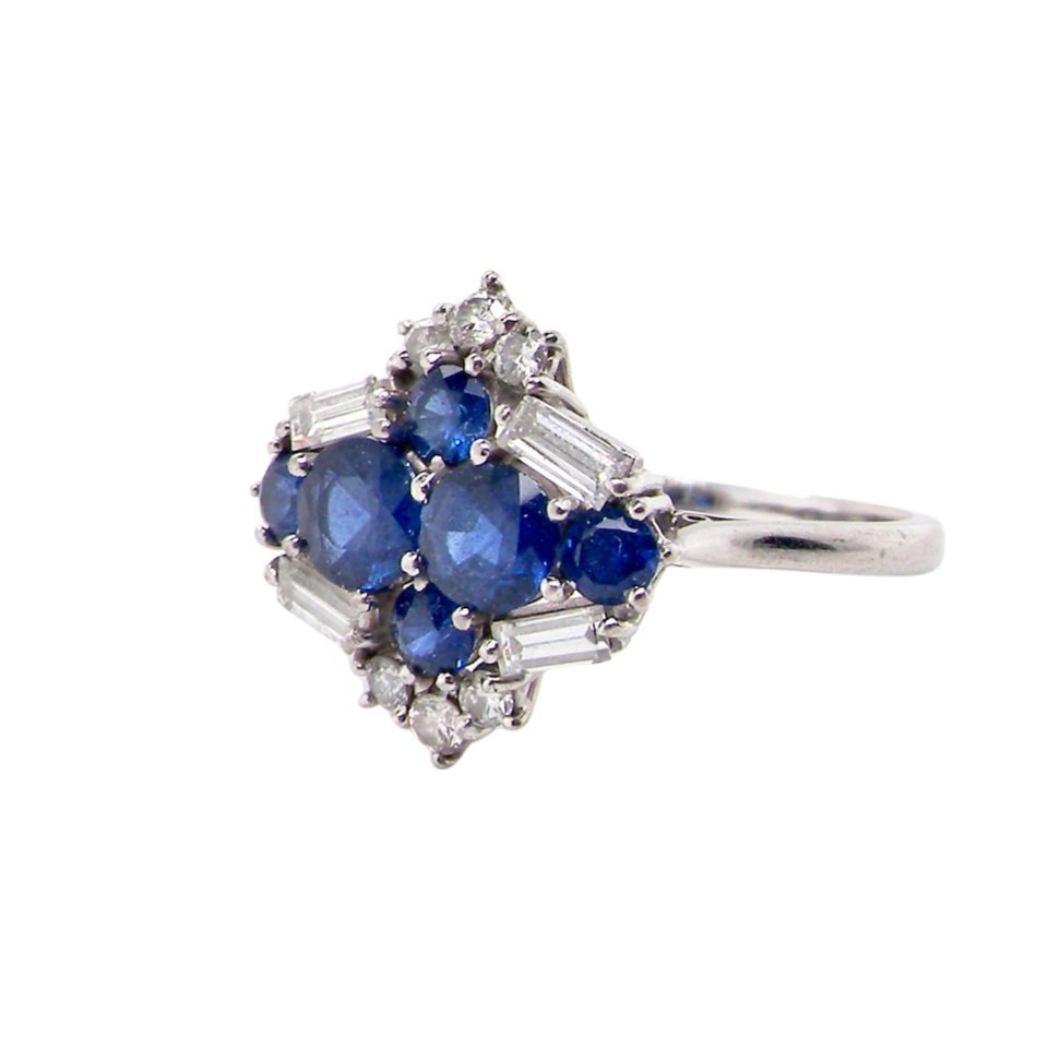 18 carat white gold sapphire and diamond cluster ring