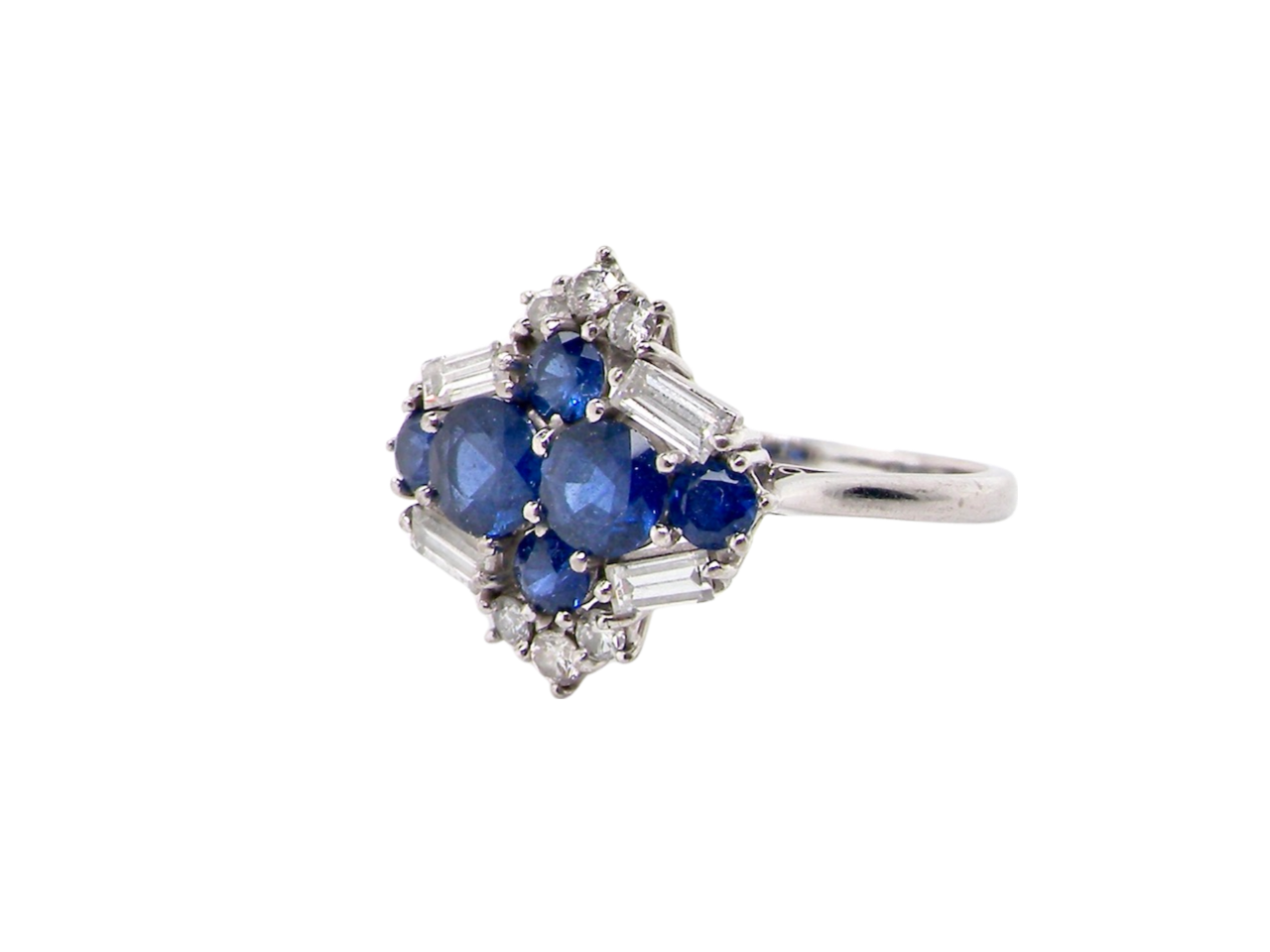 18 carat white gold sapphire and diamond cluster ring