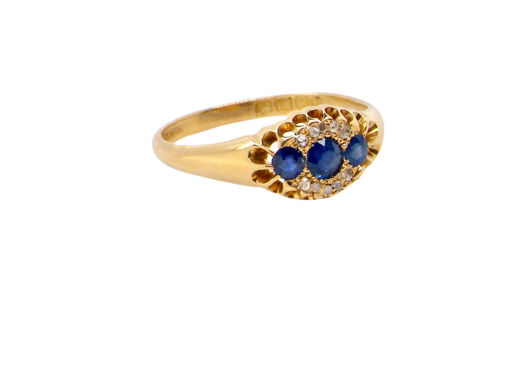  18 carat gold Edwardian sapphire and diamond ring
