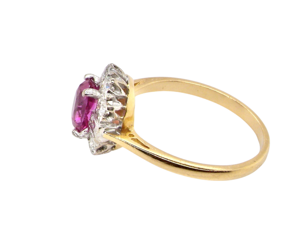 Side view Pink Sapphire and Diamond Ring