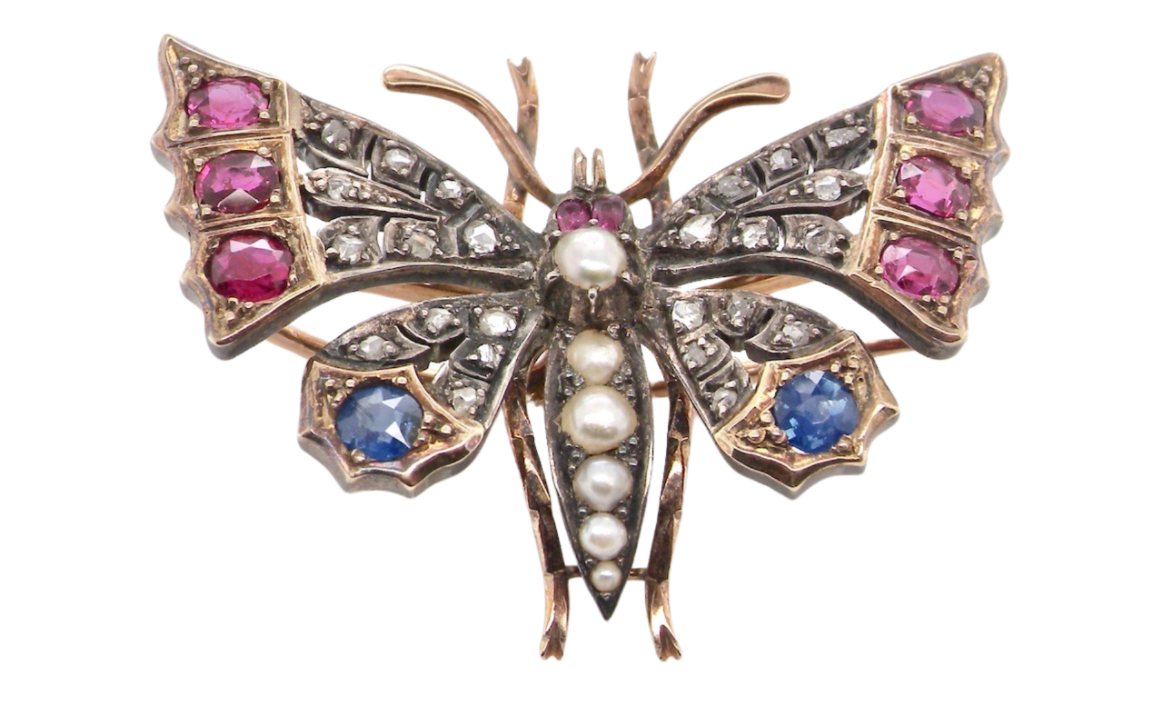 Victorian multi gemstone butterfly brooch