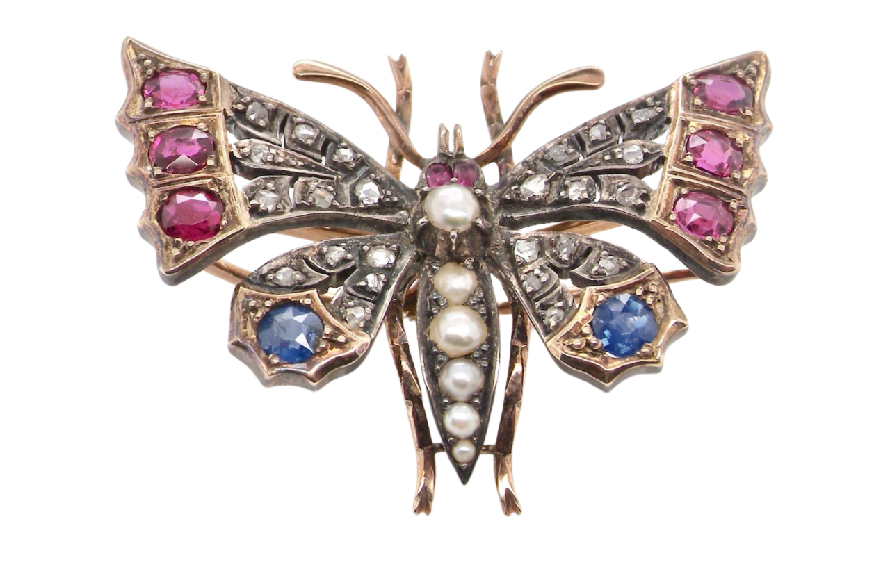 Victorian multi gemstone butterfly brooch