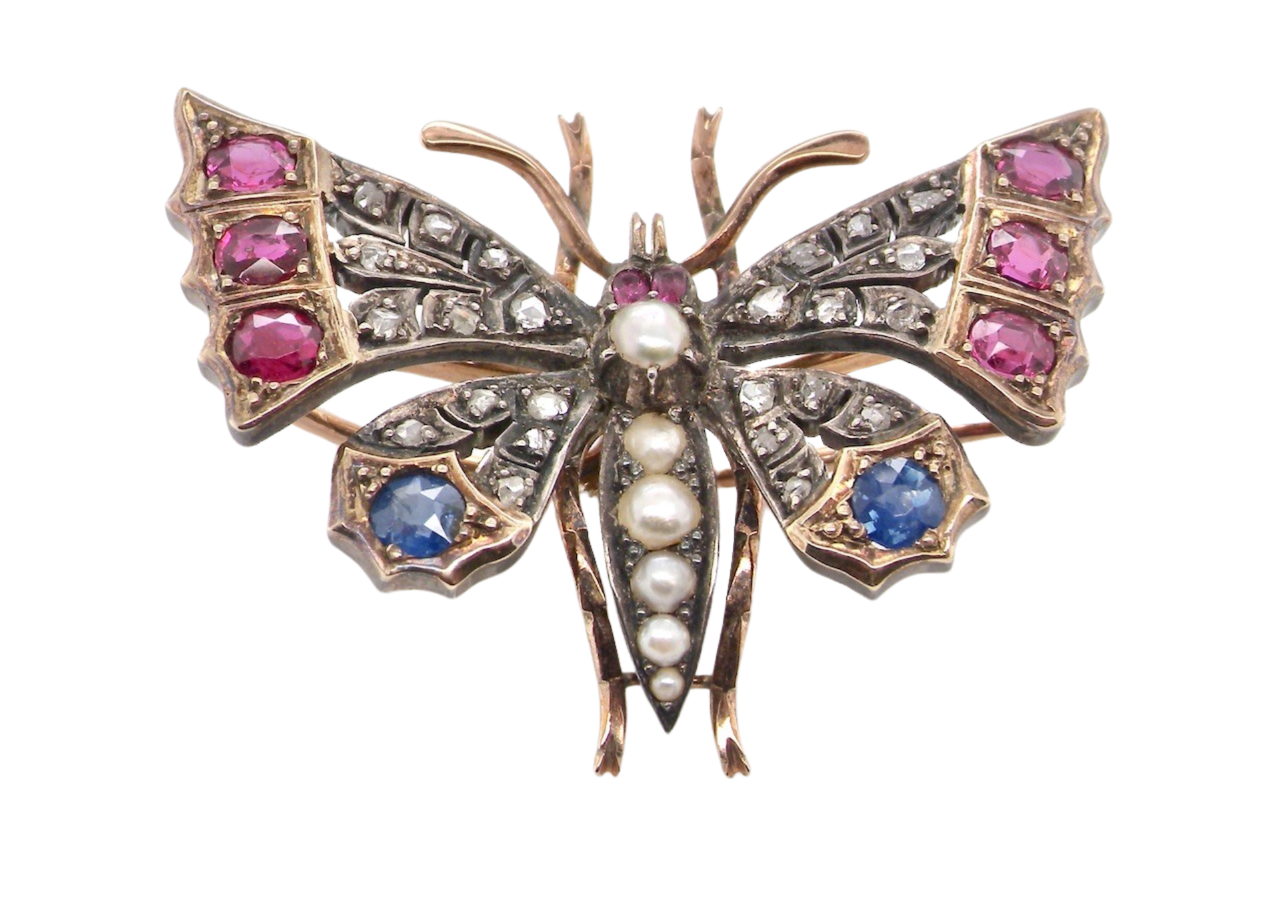 Victorian multi gemstone butterfly brooch