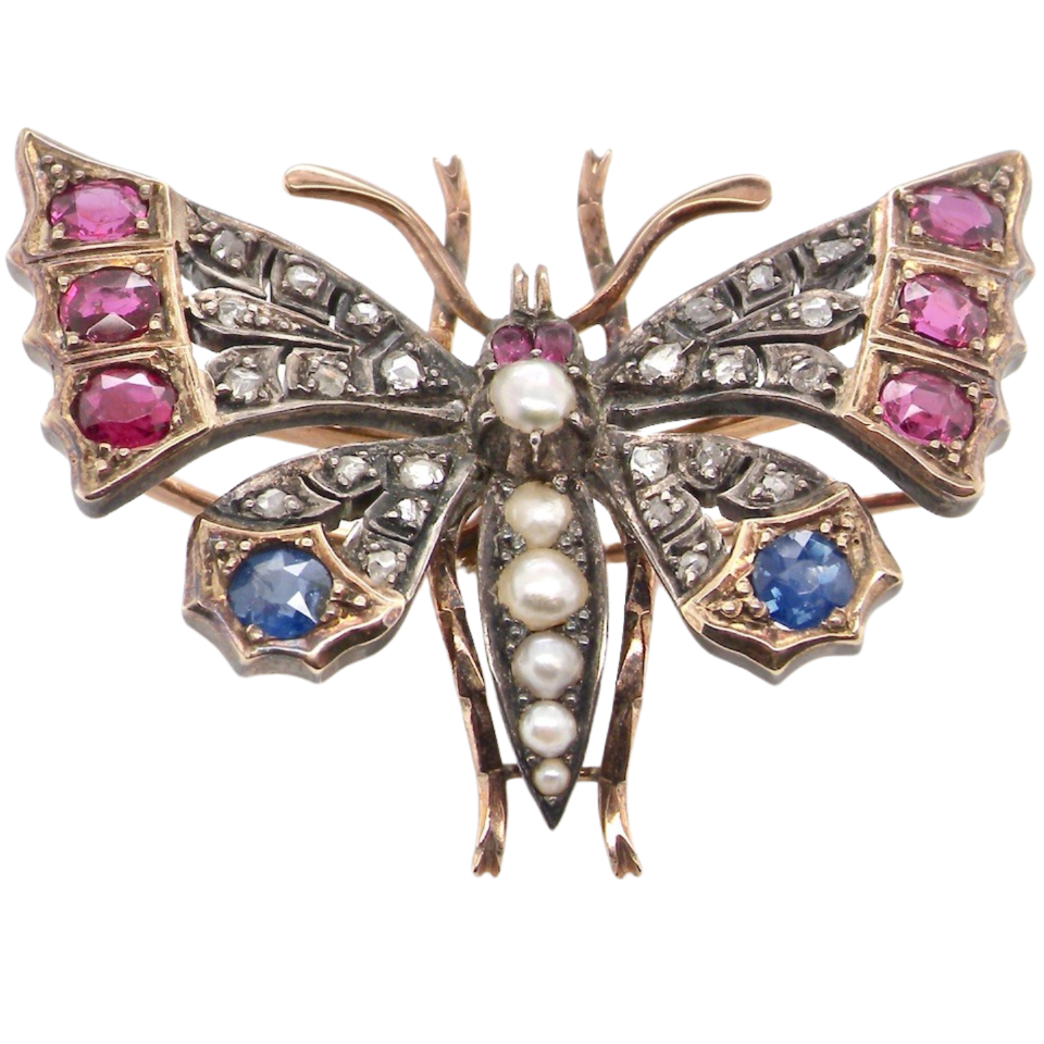 Victorian multi gemstone butterfly brooch