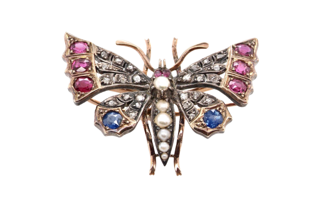A Victorian multi gemstone butterfly brooch
