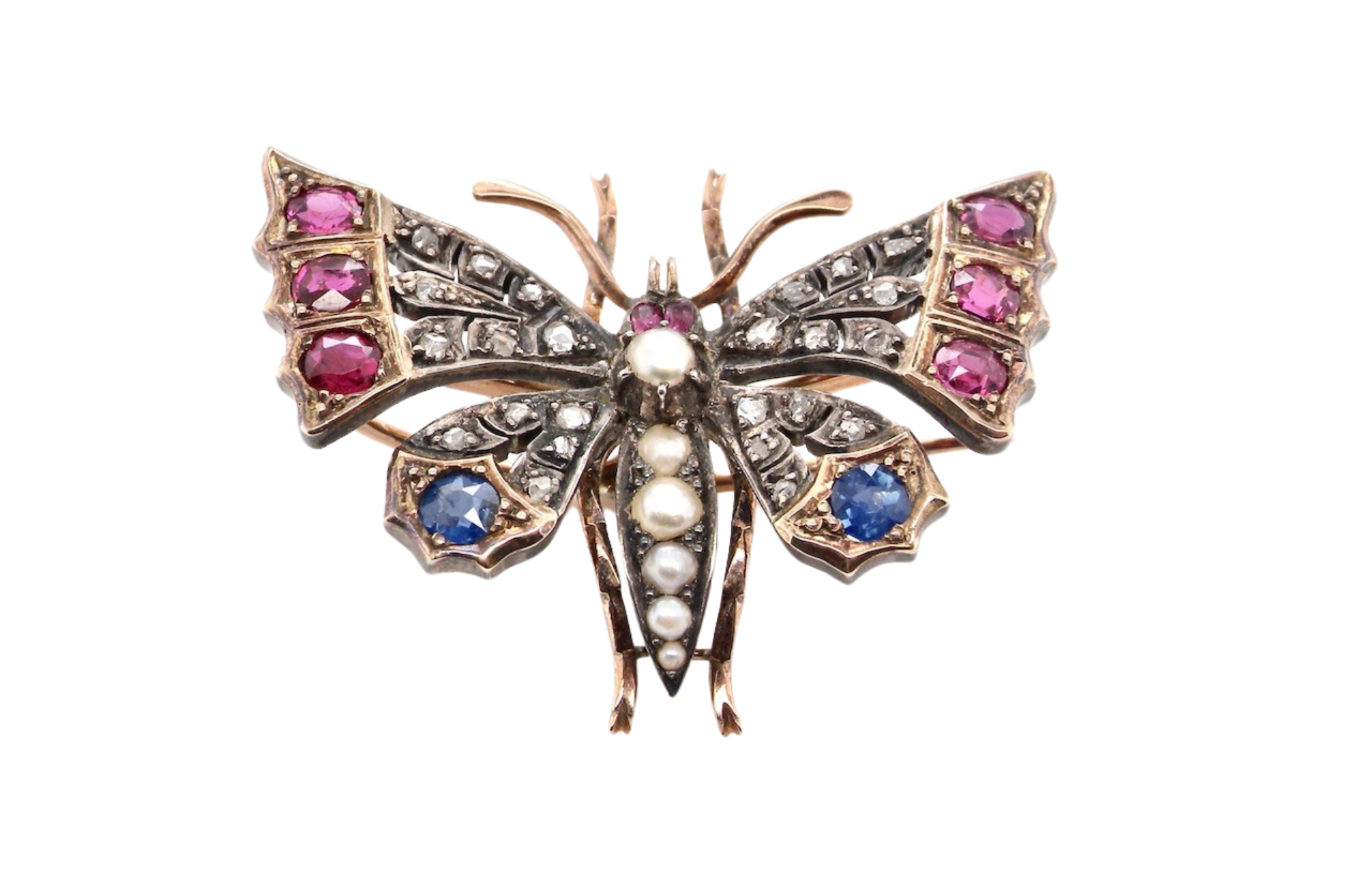 A Victorian multi gemstone butterfly brooch
