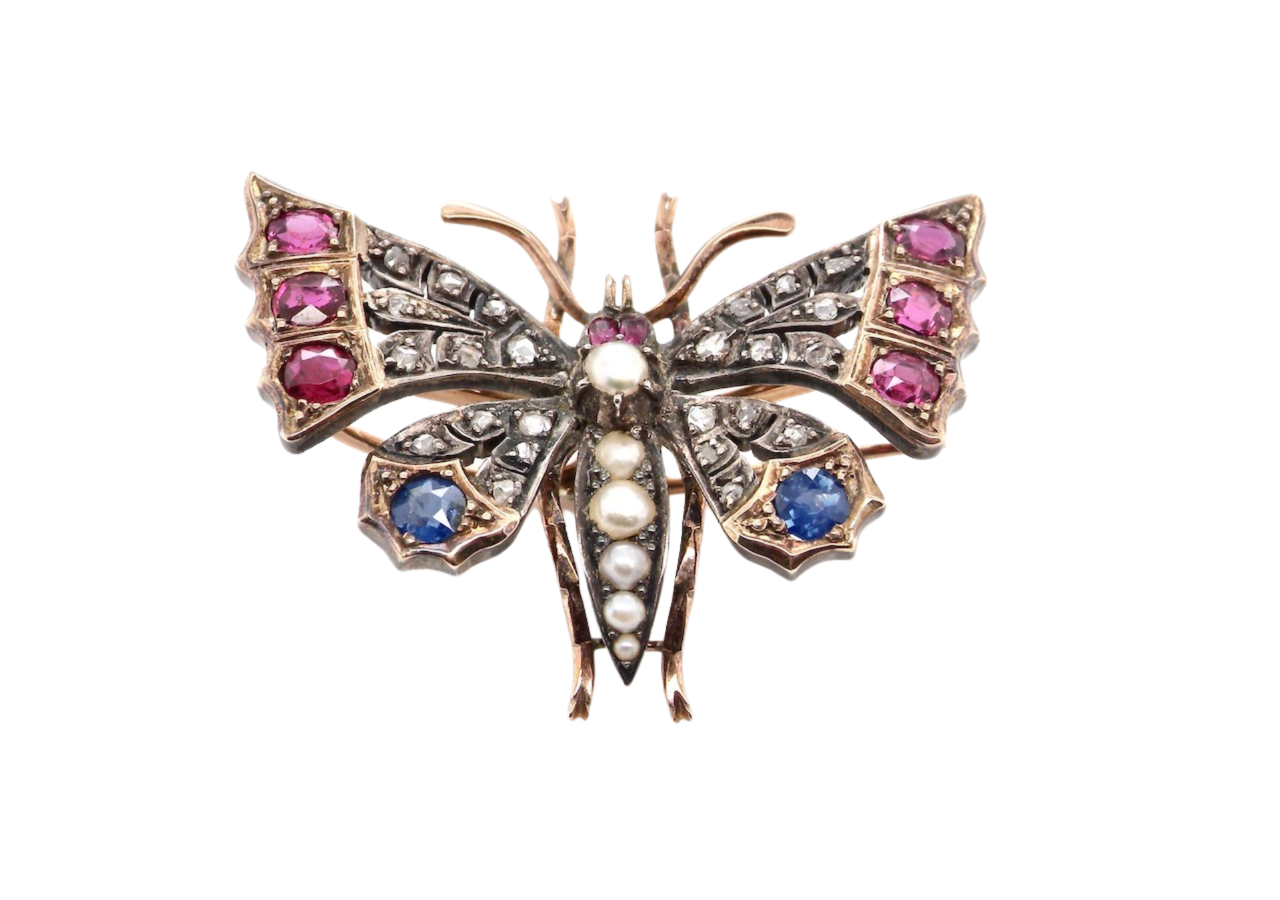 A Victorian multi gemstone butterfly brooch