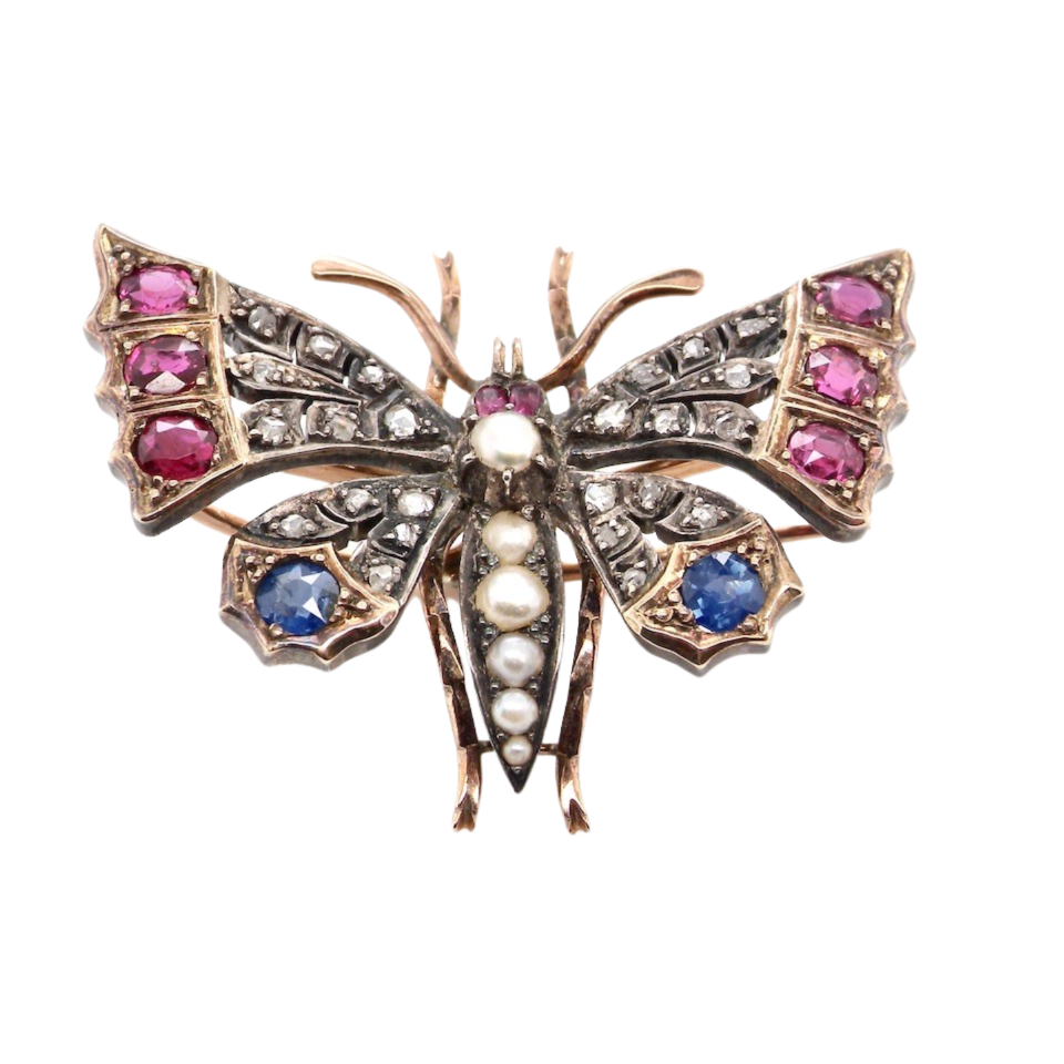 A Victorian multi gemstone butterfly brooch