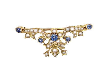 A sapphire and pearl floral design brooch - SEPTEMBER DEAL SAVE OVER 25%!