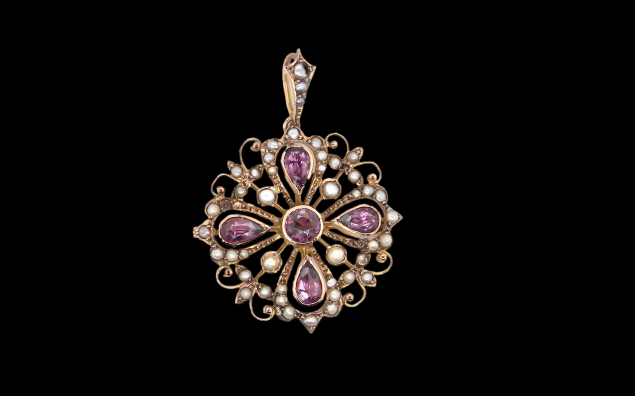 Edwardian amethyst and pearl pendant/brooch