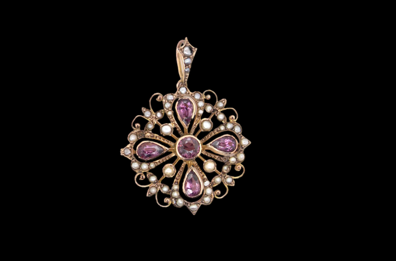 Edwardian amethyst and pearl pendant/brooch