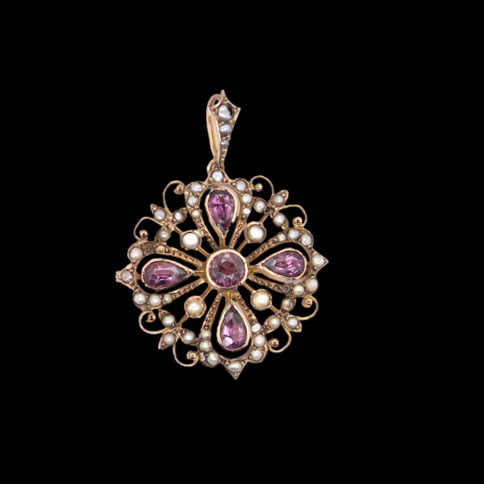 Edwardian amethyst and pearl pendant/brooch