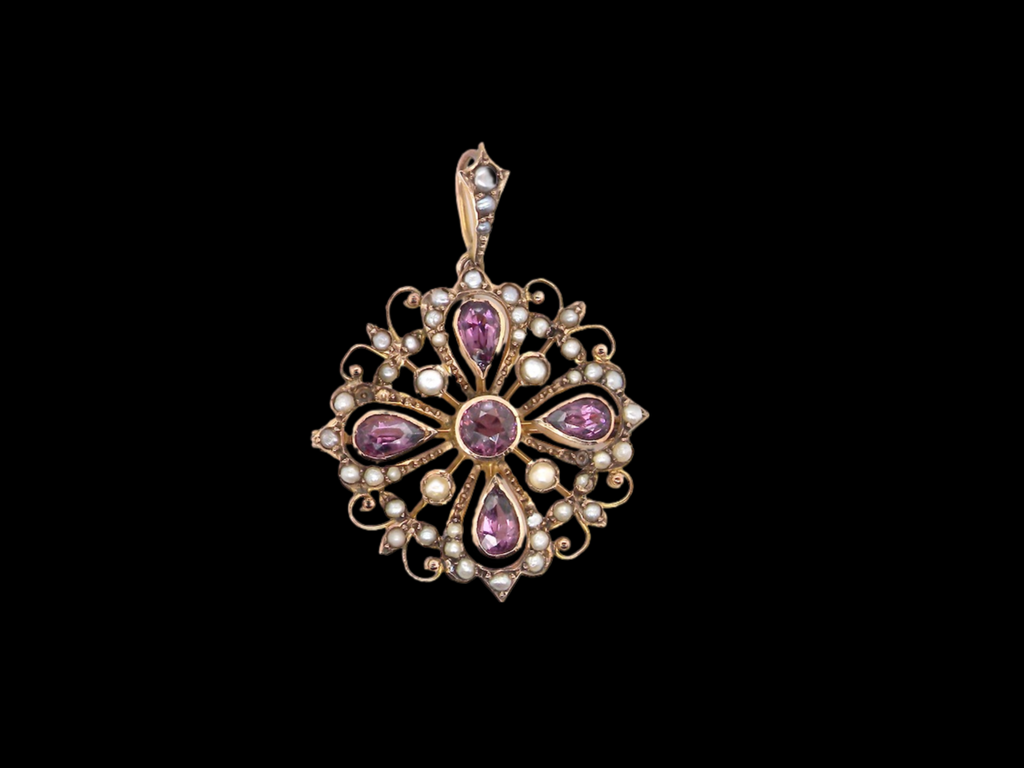 Edwardian amethyst and pearl pendant/brooch