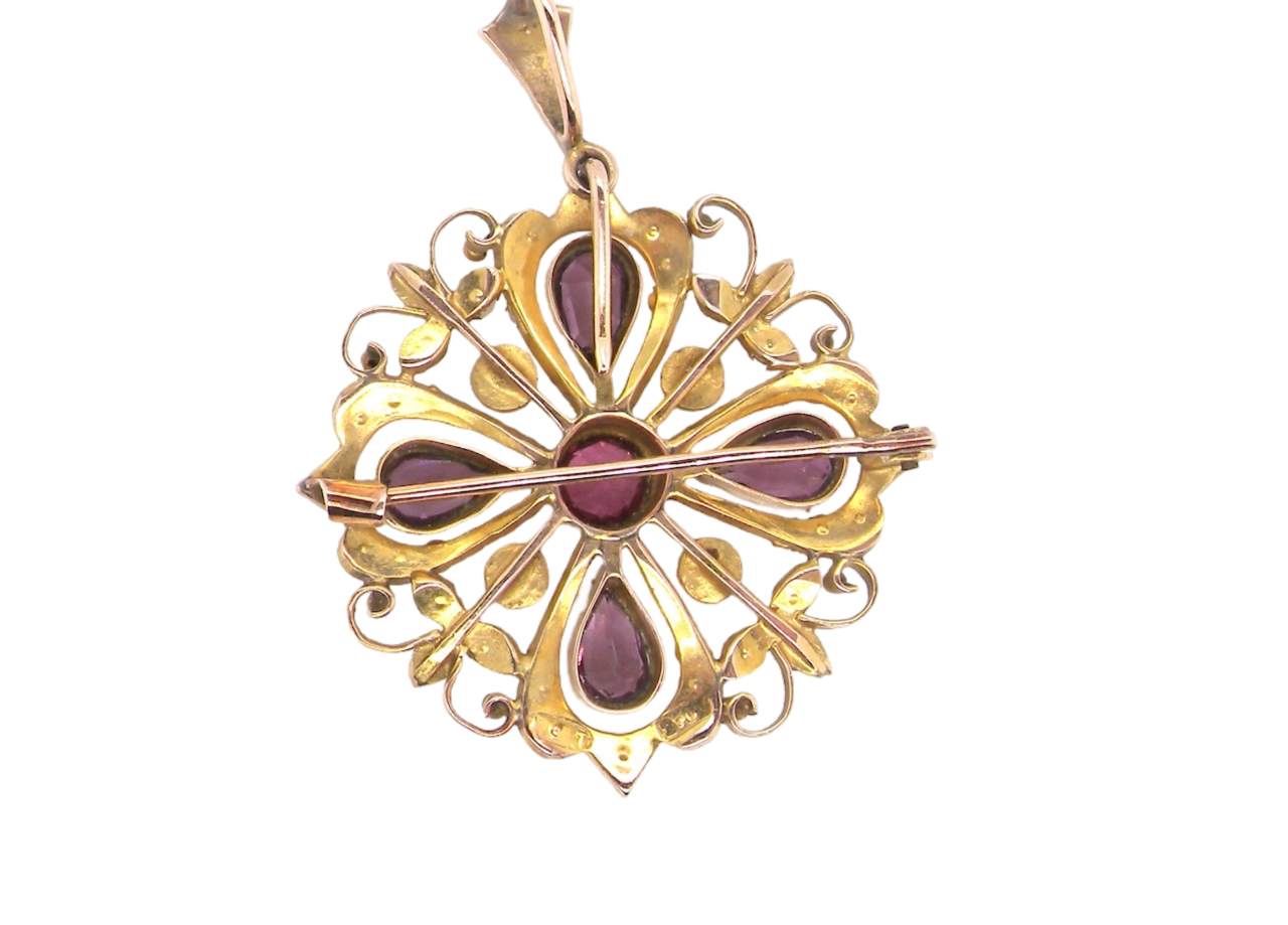 rear view amethyst and pearl pendant/brooch
